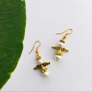 Gold Plated Beaded Angel Dangling Earrings